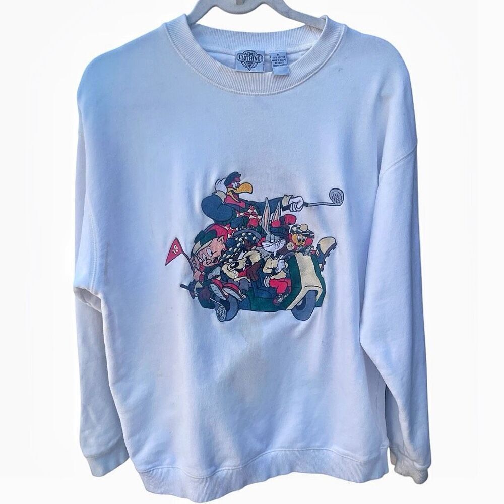 Vintage Y2K 1990's Acme Clothing Co.Looney Tunes Embroidered Swestshrt Size Medi